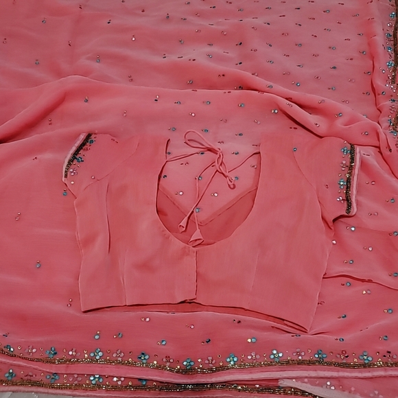 Beautiful crimson Red crape saree - Picture 9 of 15